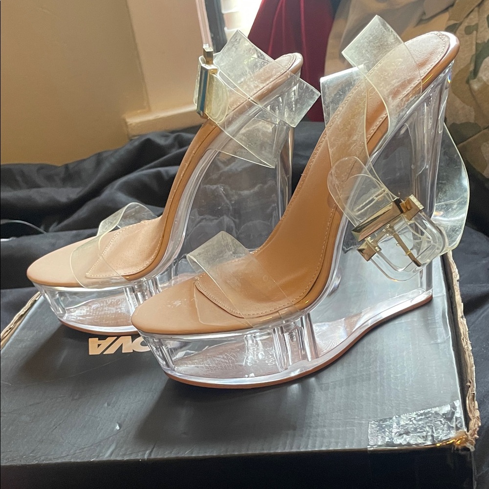 Fashion Nova Clear Strap Wedge Heels